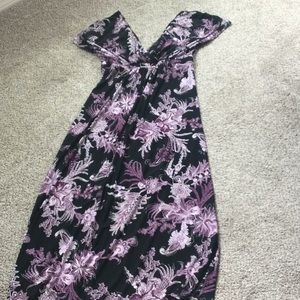 Soma comfy black purple floral maxi dress M